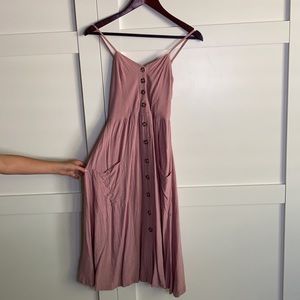 Good Luck Gem Button Front Midi Dress Pink Size M